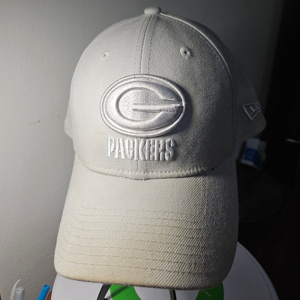 New Era Green Bay Packers Hat Mens M/L Grey 39THIRTY Stretch Fit Logo Cap